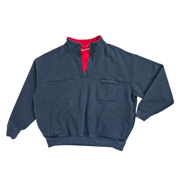 Supreme Washed Half Zip Sweatshirt Navy Red Logo Size Small S - Picture 1 of 16